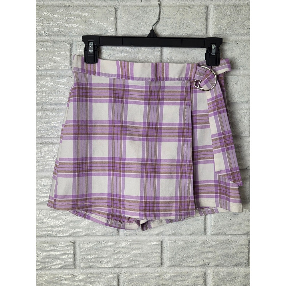 Altar'd State Skort Women's size Small Skirt Plaid USA Purple Stretch Belt